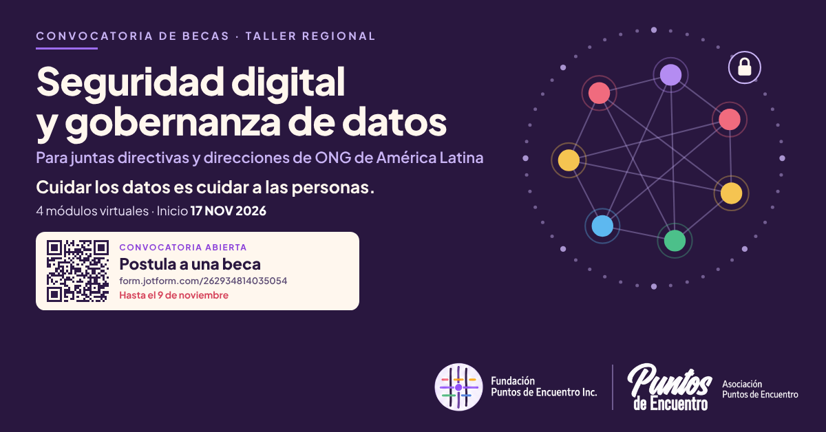 Postal de la convocatoria de becas del taller de seguridad digital y gobernanza de datos